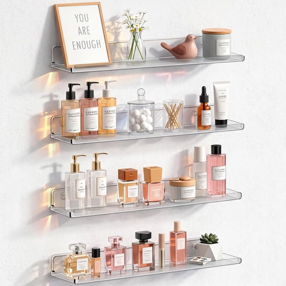 Acrylic Floating Shelves for Bathroom 14" Clear, 4 Pack