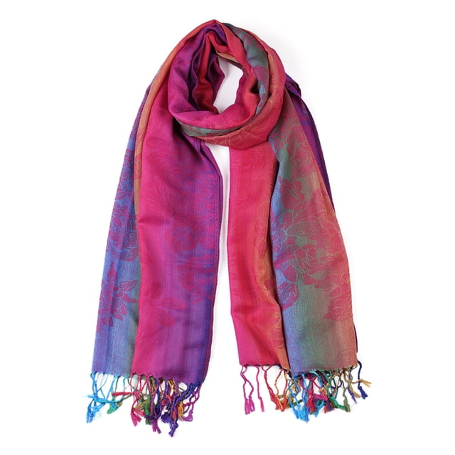 Bufanda Color Degradado Para Mujeres Borla Suave Envoltura Envoltura Multicolor Floral Naranja 71"x27.5"