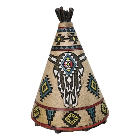 Rustic Southwestern Indian Teepee Hut With Aztec Cow Skull Money Coin Piggy Bank