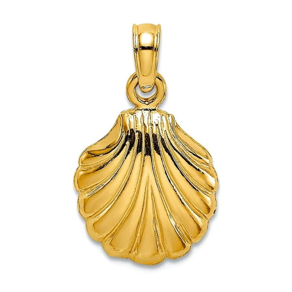 14k Gold Scallop Shell High Polish / 2-d (2 0f 2) Charm 19x11.05mm Wide 2.2mm Thick Pendant Necklace for Women