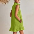 thumbnail image 6 of Hduncf Women's Sleeveless Ruffle Hem Mini Dress Half Zip Stand Collar A Line Short Dresses Summer Casual Boho Beach Sundress Green M, 6 of 8