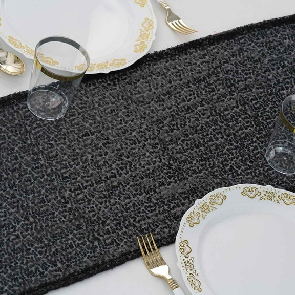 Efavormart Black Sequin Premium Table Runners For Weddings Birthday Parties Banquets Decor Fit Rectangle and Round Table 108x12"