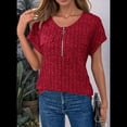 thumbnail image 4 of Blusas de Talla Grande para Mujer, Túnicas de Corta con Cremallera de 1/4, Color Rojo Vino M, 4 of 6
