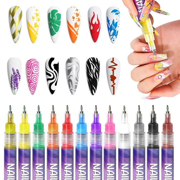12 Colors Nail Art Pens Set,3D Nail Polish Pens,Acrylic Paint Pens Fine Tip Nail Pens for Nail Point Graffiti Dotting Pen Line Drawing Painting,DIY Manicure Tools,Home Nail Salon DIY