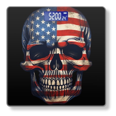 High Precision Body Weight Scale Smart Bathroom Scales with Large LCD Display(400lbs) Decorative for Bedroom-Skull With American Flag Pattern On Black Background