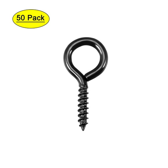 Unique Bargains 0.6' Screw Eye Hooks Self Tapping Screws Screw-in Hanger Eye-Shape Ring Hooks Black 50 pcs