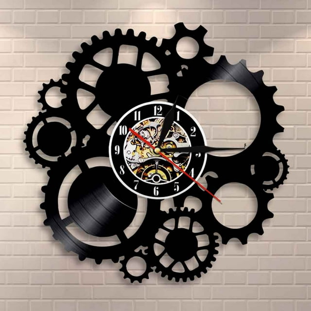 Steampunk Horloge Murale Décorative Industrielle Victorienne Steampunk Engrenages Vinyle Disque Horloge Murale Engrenages et Rouages Horloge Décorative
