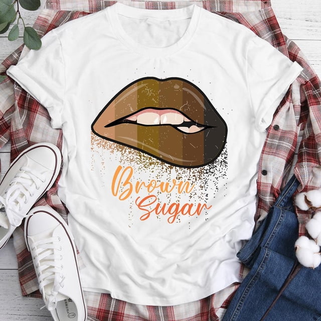 Camisetas De Manga Corta Con Cuello Redondo Para Mujer Con Estampado De Labios Marrones Para El Día De San Valentín S-3Xl Likrtyny Arte Deco