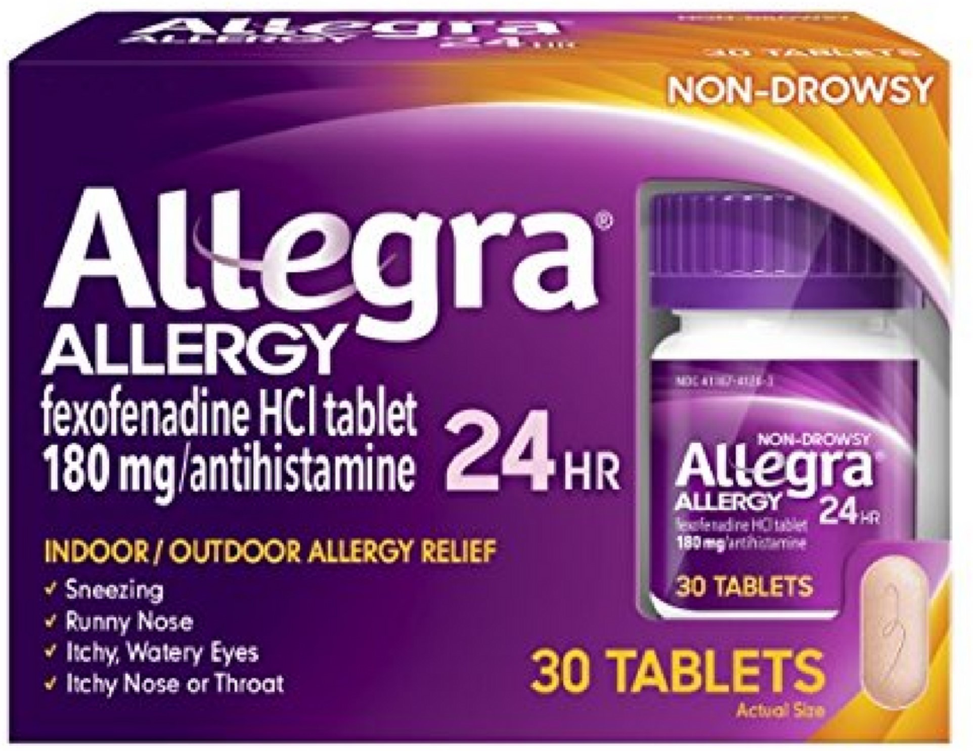 Allegra Allergy Relief Fexofenadine 180mg Antihistamine, 30 Tabs, 4-Pack