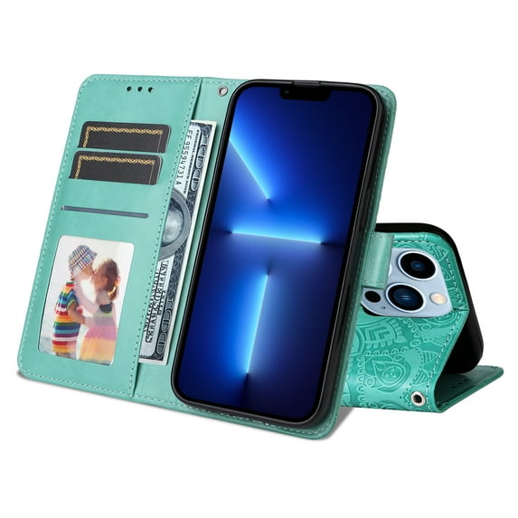 TECH CIRCLE iPhone 11 Pro max case,Embossed PU Premium Leather Wallet Card Cash Slots Magnetic Flip Kickstand Shockproof Cover for iPhone 11 Pro max 6.5 inch,Green