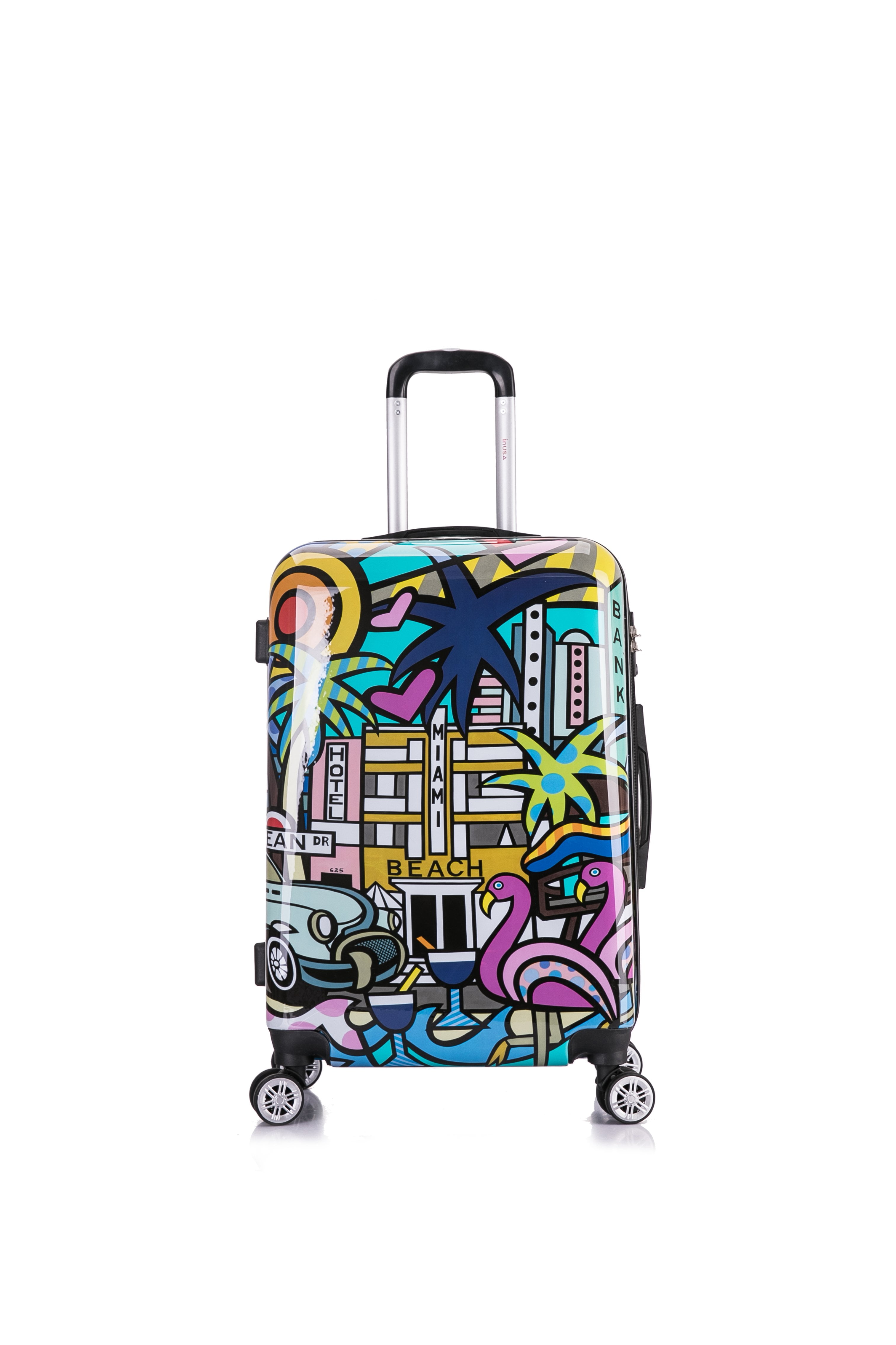 InUSA Print 24" Hardside Checked Luggage with Spinner Wheels, Handle and Trolley, Miami