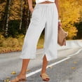 thumbnail image 2 of HAiming Women's Capri Pants Summer Casual Split Pants Drawstring Elastic Waist Solid Color Loose Pants with Pockets, 2 of 8