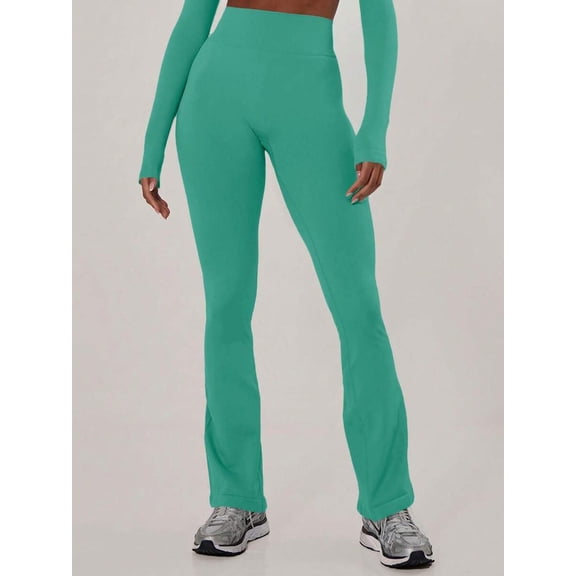Women's High Waisted Ribbed Flare Leggings, Fitted Athletic Yoga Pants for Workout and Casual Wear