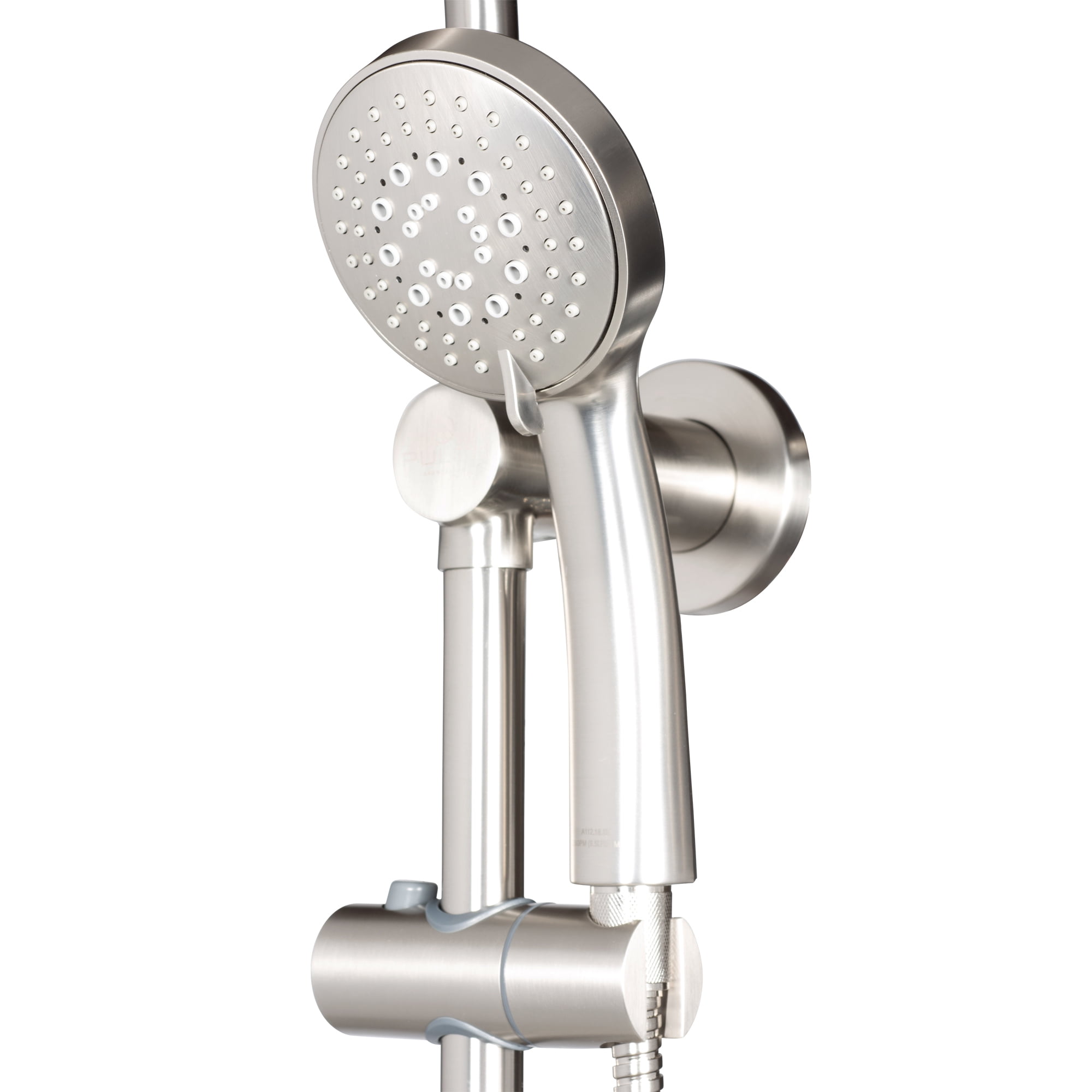 Lanai 8-in Rain Showerhead Shower System with 3-Body Jets Pivoting Shower Arm and Multi-function Handshower Brushed Nickel
