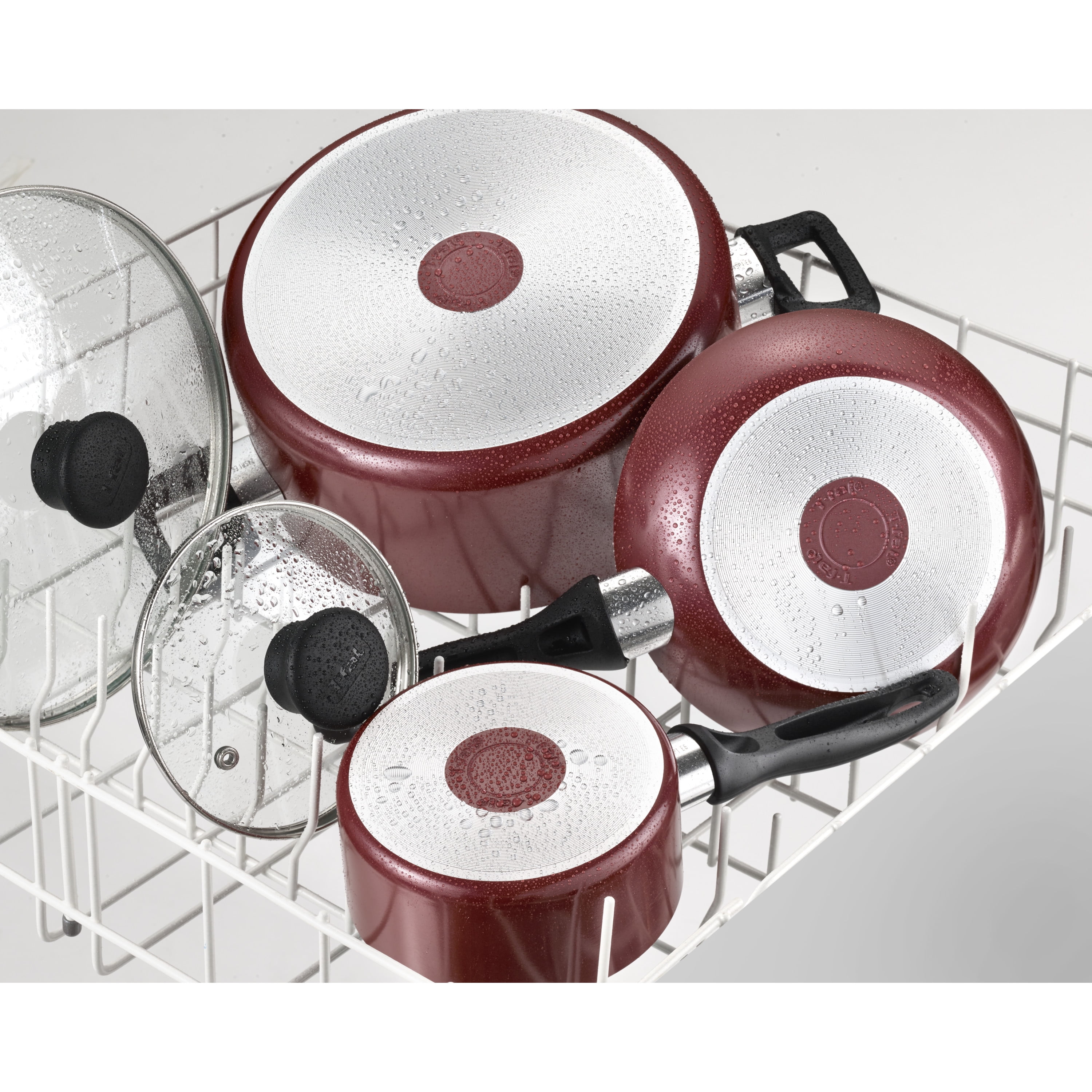 T-fal Essentials Nonstick Aluminum 20 Piece Cookware Set & Cooking  Utensils, Red –