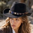 thumbnail image 4 of Qwertyu Cowboy Hat for Men Women Western Cowgirl Hat with Boho Belt Unisex Wide Brim Fedora Hat Black, 4 of 6