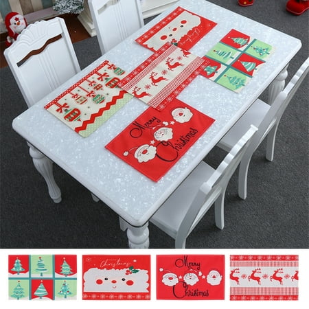 

Cheers.US Christmas Placemats Winter Holiday Table Mats Santa Xmas Tree Snowman Place Mats Vintage Waterproof Heat Resistant Table Placemats for Home Kitchen Dining Table Decor