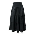 thumbnail image 6 of yueewhu Women Tiered Ruffle Hem Denim Maxi Skirt Solid High Waist Buttons Jean Skirt Vintage Washed Swing Party Streetwear (Black, S), 6 of 7