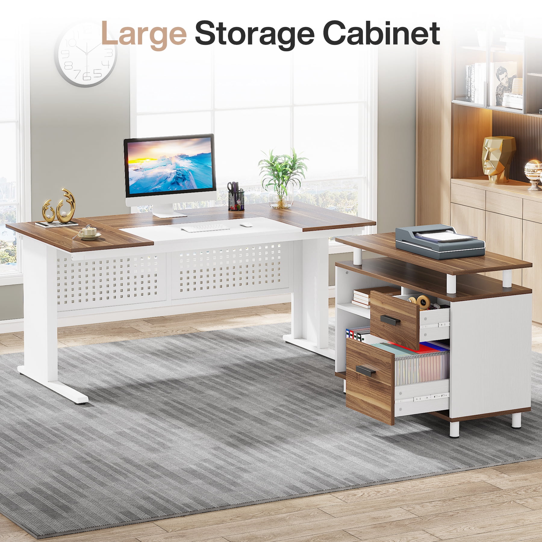 Tribesigns Executive Desk, Large Computer Desk with File Cabinet, Executive Office Desk with Storage Cabinet, Business Furniture Desk Workstation for Home Office