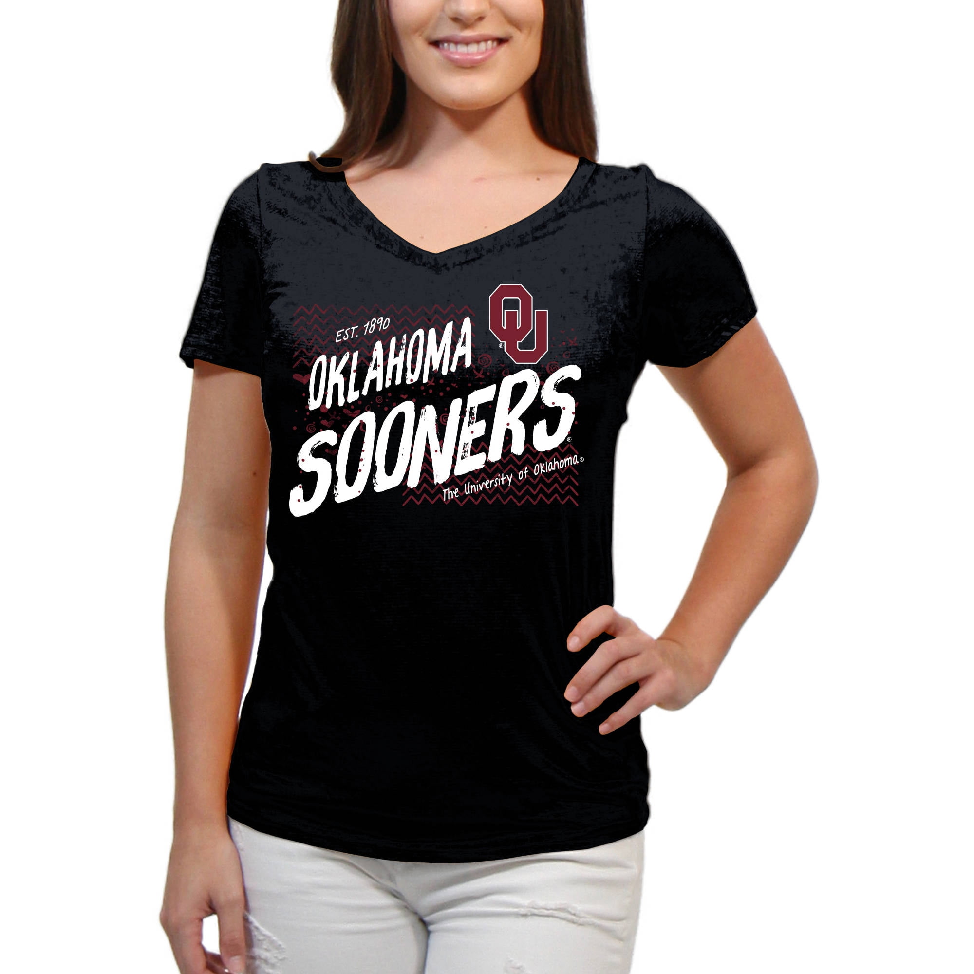 Oklahoma Sooners Scatter Doodle Women'S/Juniors Team Short Sleeve V ...