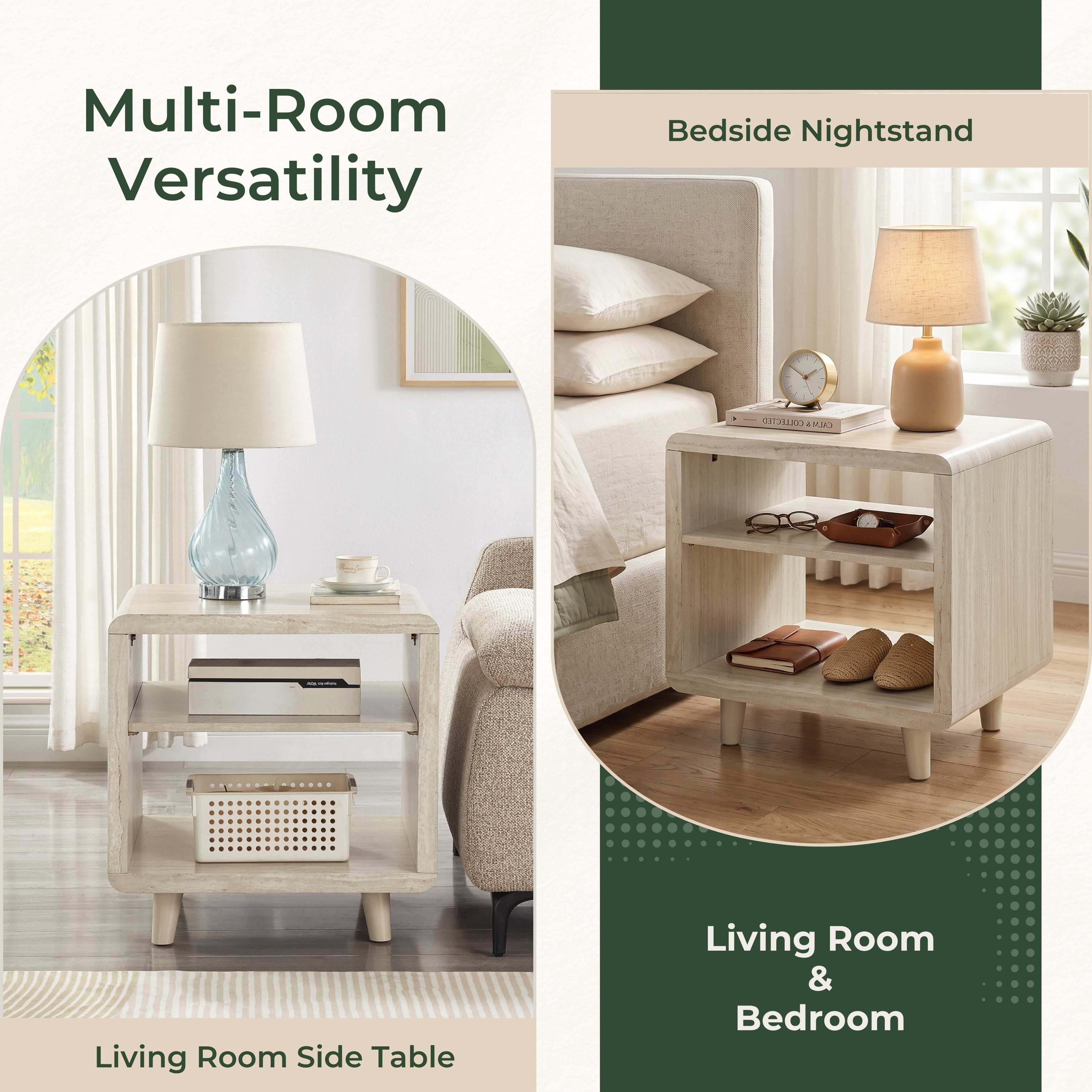 Roundhill Furniture Lux Modern Wood Shelf Side Table, Bedside Nightstand, Beige