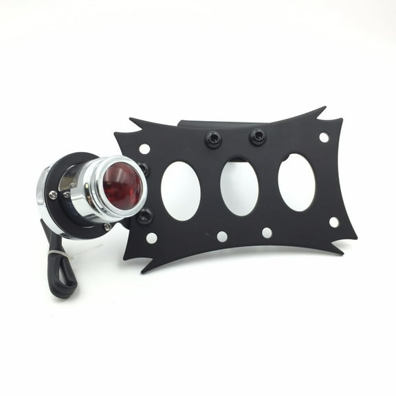 HTT-MOTOR Motorcycle Black Horizontal Vertical Zigzag Side Mount License Plate Bracket Chrome Round LED Tail Brake Light Integrated For Harley Touring Bobber Chopper Honda Kawasaki Suzuki Yamaha