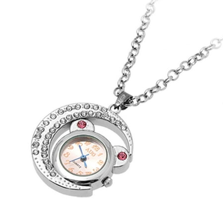 Unique Bargains Lady Arabic Numer Round Dial Moon Design Necklace Pocket Watch