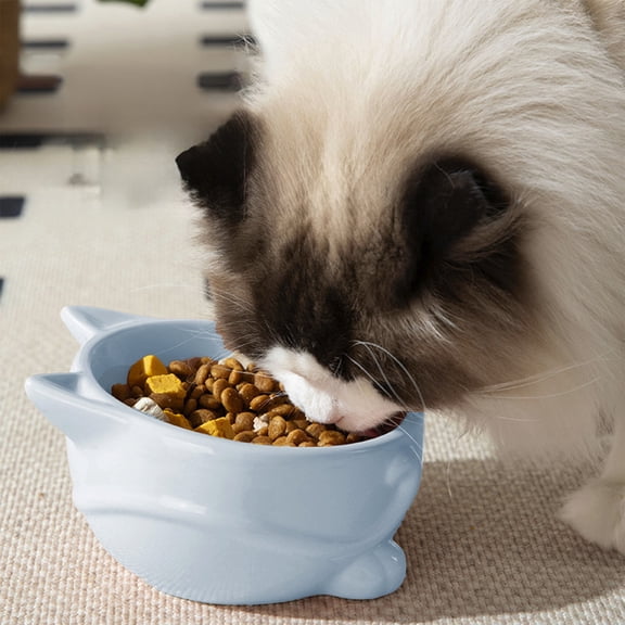 Elevated Ceramic Cat Bowl, Blue Large Capacity Raised Cat Food & Water Bowl with Anti-Tip Bottom, Whisker-Friendly Neck Protection Cat Feeding Dish for Indoor Cats
