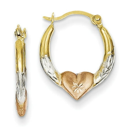 14kt White Gold and Rose Rhodium Heart Hoop Earrings