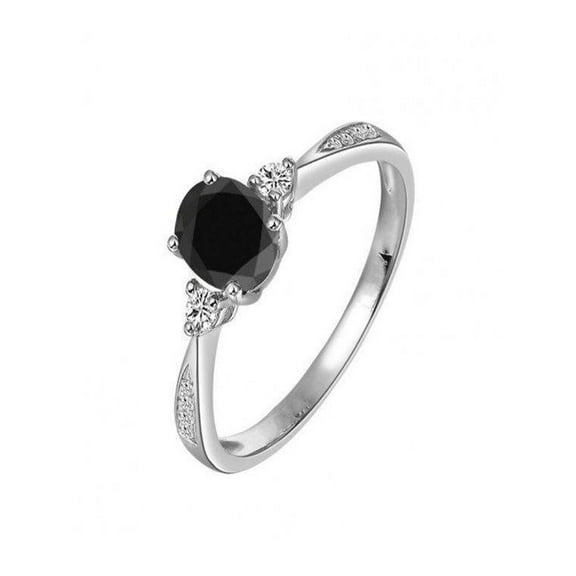 Three Stone Trilogy 1.25 Carat Black Diamond Engagement Ring in 14k White Gold