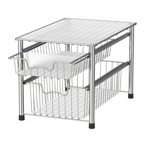 Cajón organizador de cesta deslizante de 2 niveles apilable Simple Houseware cromado