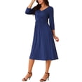thumbnail image 4 of INSPIRE CHIC Women's 2024 Twist Knot Front V Neck 3/4 Sleeve Casual A-line Midi Dress with Pockets, 4 of 4