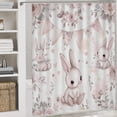 thumbnail image 5 of Shower Curtain 4 Piece Sets Vintage Easter Pink Rabbit Pattern Bath Mat U-Shaped Floor Mat Toilet Lid Oval Rug Spring Easter Farmhouse Bathroom Decor Set for Bathroom Decor 72inch X 72inch, 5 of 8