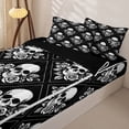 thumbnail image 3 of Homewish Skull Flowers Plaid Zipper Queen Comforter Set with Fitted Sheet and 2 Pillowcases,Gothic Halloween Zipper Bedding Set,Black White,Black Reversible,4pcs, 3 of 8