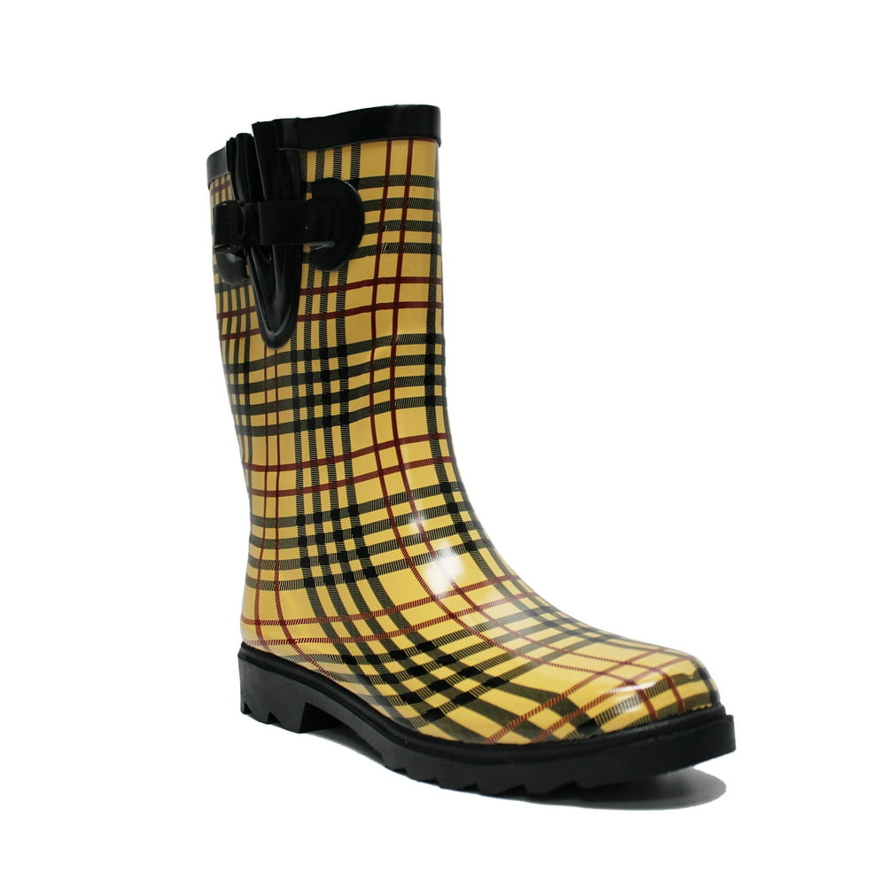 Own Shoe - Womens Rain Boots Buffalo Plaid Mid-Calf Waterproof Rain ...