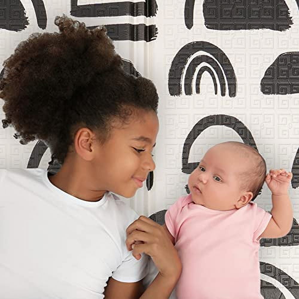 JumpOff Jo Extra Large Foldable Kids Foam Play Mat, Padded Baby Floor Mat, 77 x 70 in - Black and White