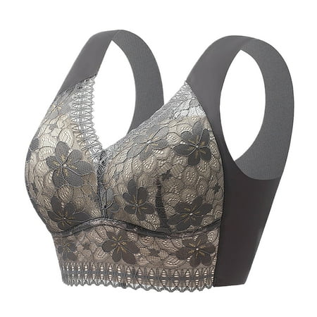 Women s Front Side Buckle Women s Bras Lace Edge without Steel Backless Bra Ring Seamless Gathering Thin Bras for Women Adjustment Yoga Sleep Large Pack of Bras for Women BraGrey (2PACK)