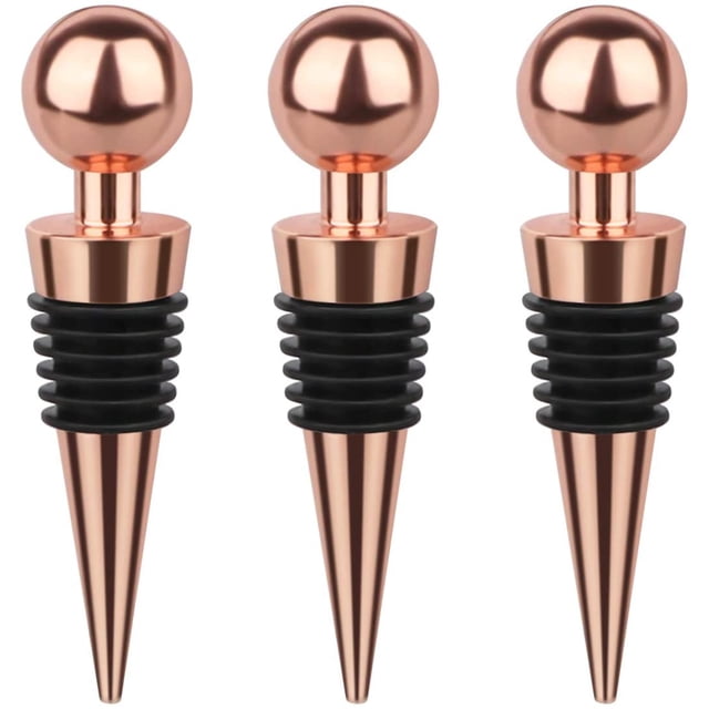 Paquete de 3 corchos de vino, corchos de vino de plástico, corchos de vino reutilizables para regalos, bares, fiestas navideñas, bodas que mantienen el vino fresco (oro rosa)