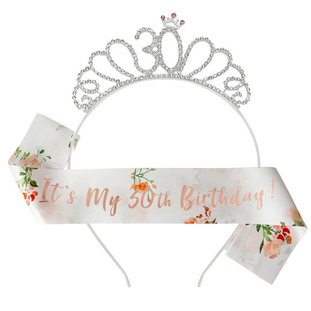 Conjunto de cumpleaños 13 11 10 15 21 30 40 50 60 Cintas para el pelo Cinturón de etiqueta Correas de hombro estampadas