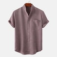 thumbnail image 2 of Clearance under $5 JINMGG Mens Tops Clearance under $5,Men's Round Neck Pocket Button Solid Cotton Linen Short Sleeve Shirt,Red XL, 2 of 7
