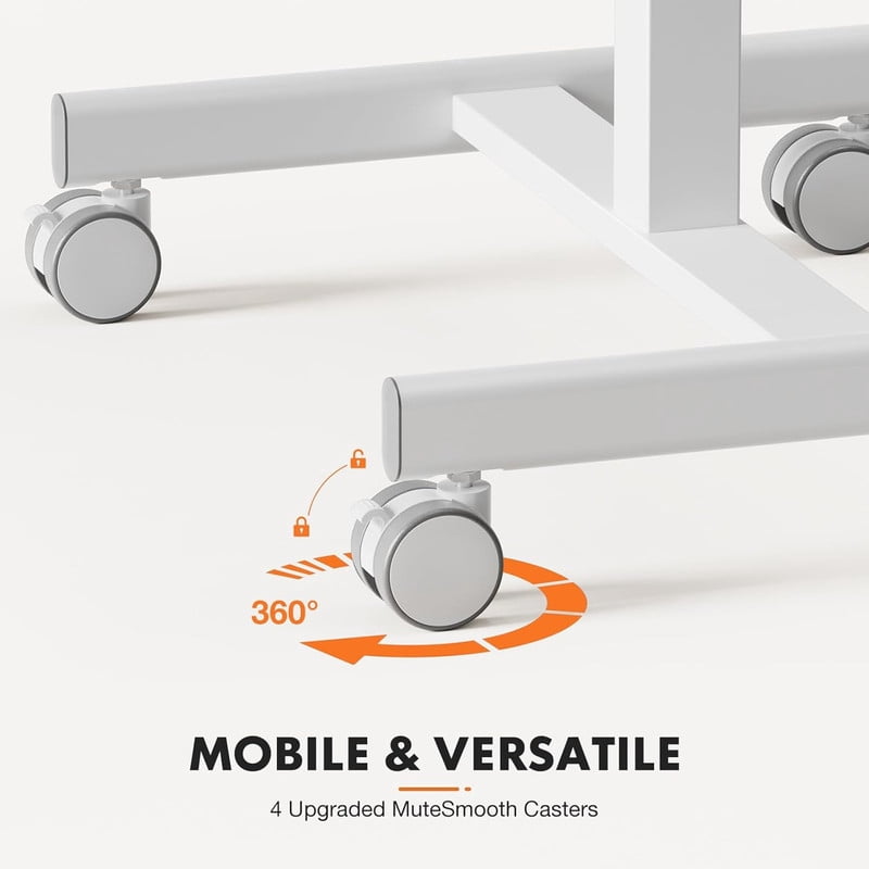 TINKLE WELL Mobile Standing Desk, Height-Adjustable Portable Rolling Laptop Workstation with Lockable Wheels, Sit-Stand Desk, White