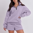 thumbnail image 4 of Dyegold Women Sweatsuits Sets Quarter Zip Pullover Tops With Wide Leg Shorts Lounge Sets For Women 2 Piece Cute Short Sets, 4 of 8