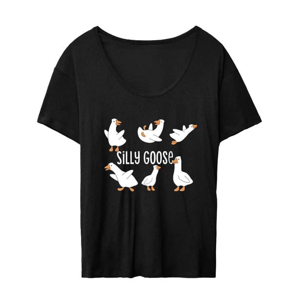 Camiseta de Mujer Sunnimix Estampado de Ganso Casual Cuello Redondo XXL