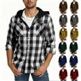thumbnail image 5 of qucoqpe Mens Flannel Hoodie Shirts Long Sleeve Button Down Plaid Shacket Jacket Casual Stylish Hooded Blouse Coatwith Pockets, 5 of 5