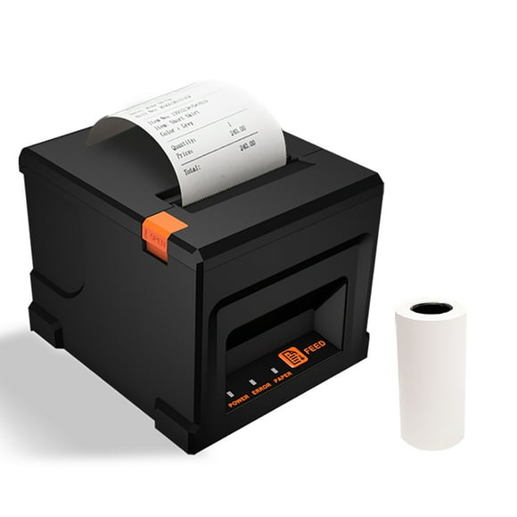 80mm Thermal Receipt Printer with USB & LAN Interfaces, 220mm/s High-Speed Printing, 203DPI Resolution, Partial Auto Cutter, 80mm Diameter Large Paper, Supports Windows/Linux/Mac, 1D/2D Barcodes,