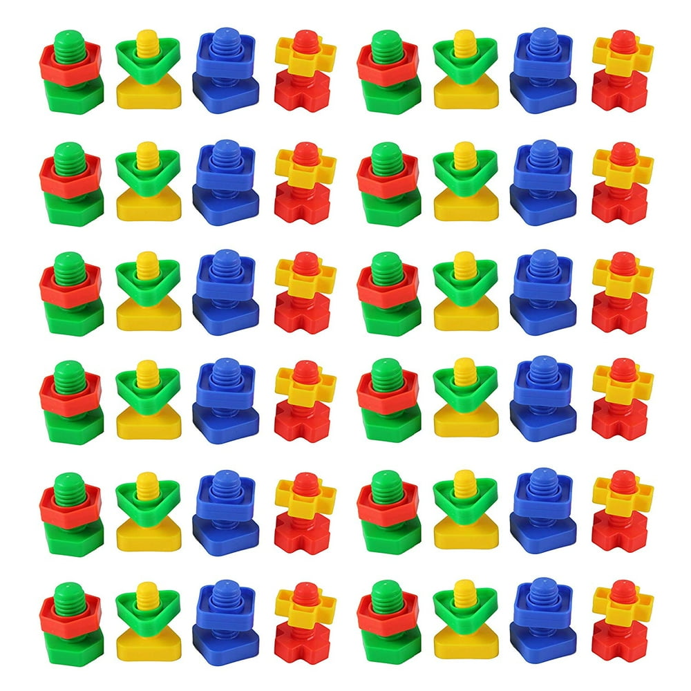 96 Piece Bag of Nuts and Bolts Toy Jumbo Plastic Matching Fine Motor