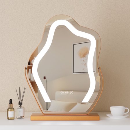 Odernirror Makeup Mirror with LED Lights Cloud-Shaped Vanity Mirror 360° Rotation Gold