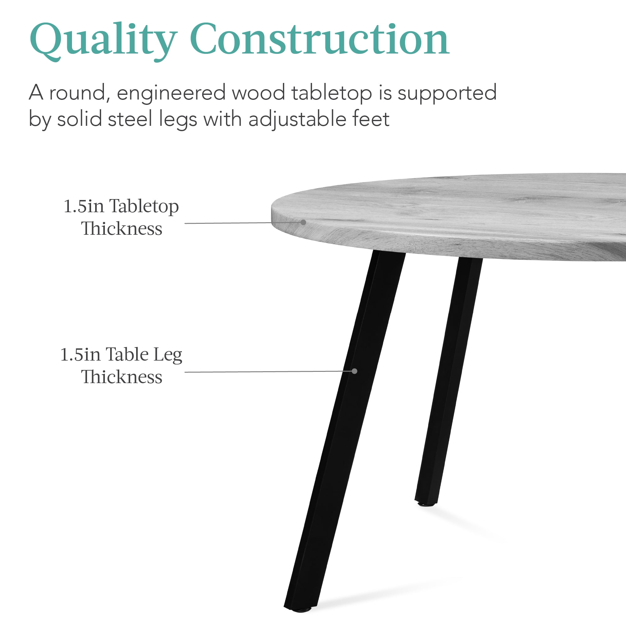 Best Choice Products 35.5in Mid-Century Modern Round Dining Table w/ Steel Legs, Adjustable Feet - Gray