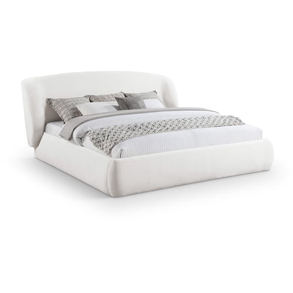 Meridian Furniture Sandro Cream Chenille Fabric Upholstered Queen Bed