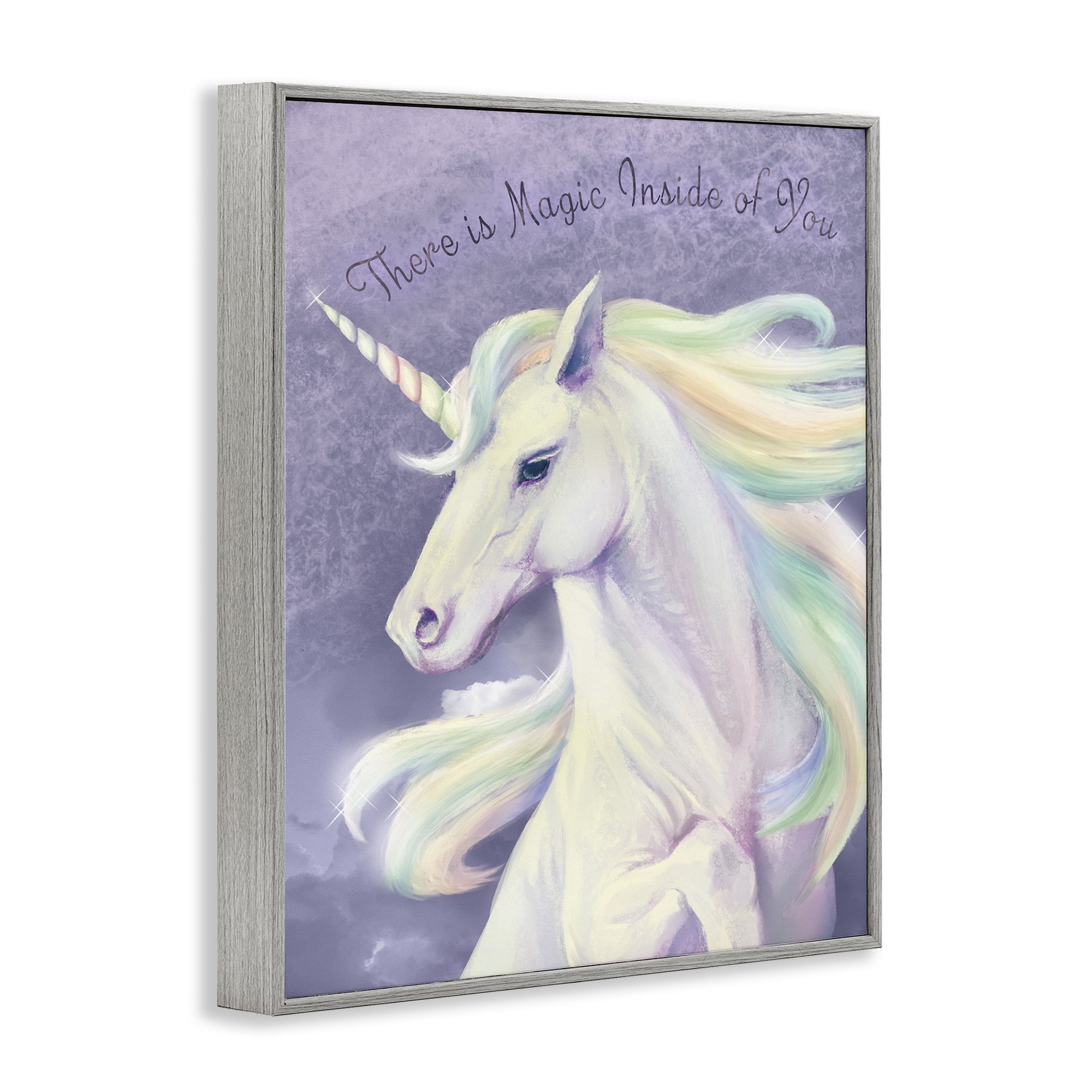 Stupell Industries Magic Inside Of You Inspirational Unicorn Inspirational Painting Gray Framed Art Print Wall Art, 24 x 30